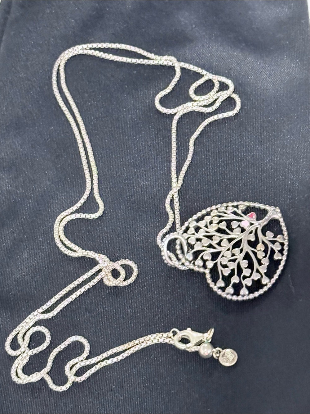 Pandora Silver Tree of Life Necklace with Pink Accent